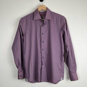 Robert Graham Button Up Kids 14-16 Orange Purple Check Preppy Funky Long‎ Sleeve
